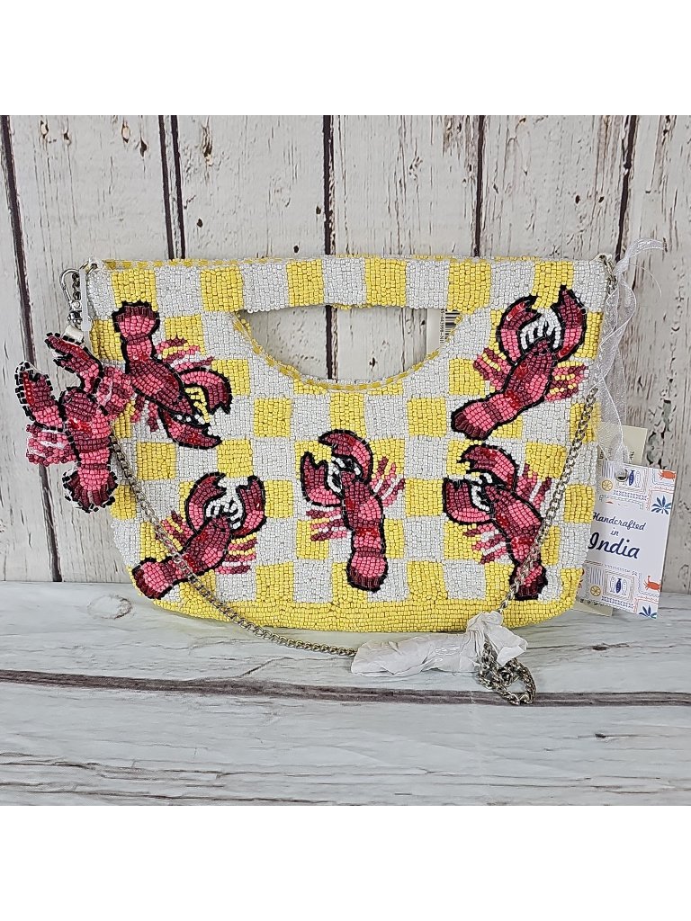 Handcrafted India Yellow Lobster Crossbody Beaded Bag W/ Charm Viral Tiktok New